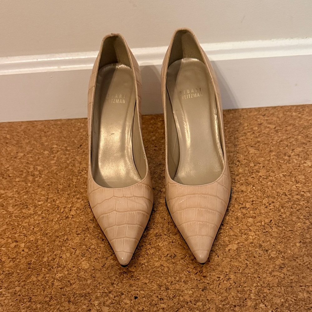 Stuart Weitzman Nude Croc-Embossed Heels